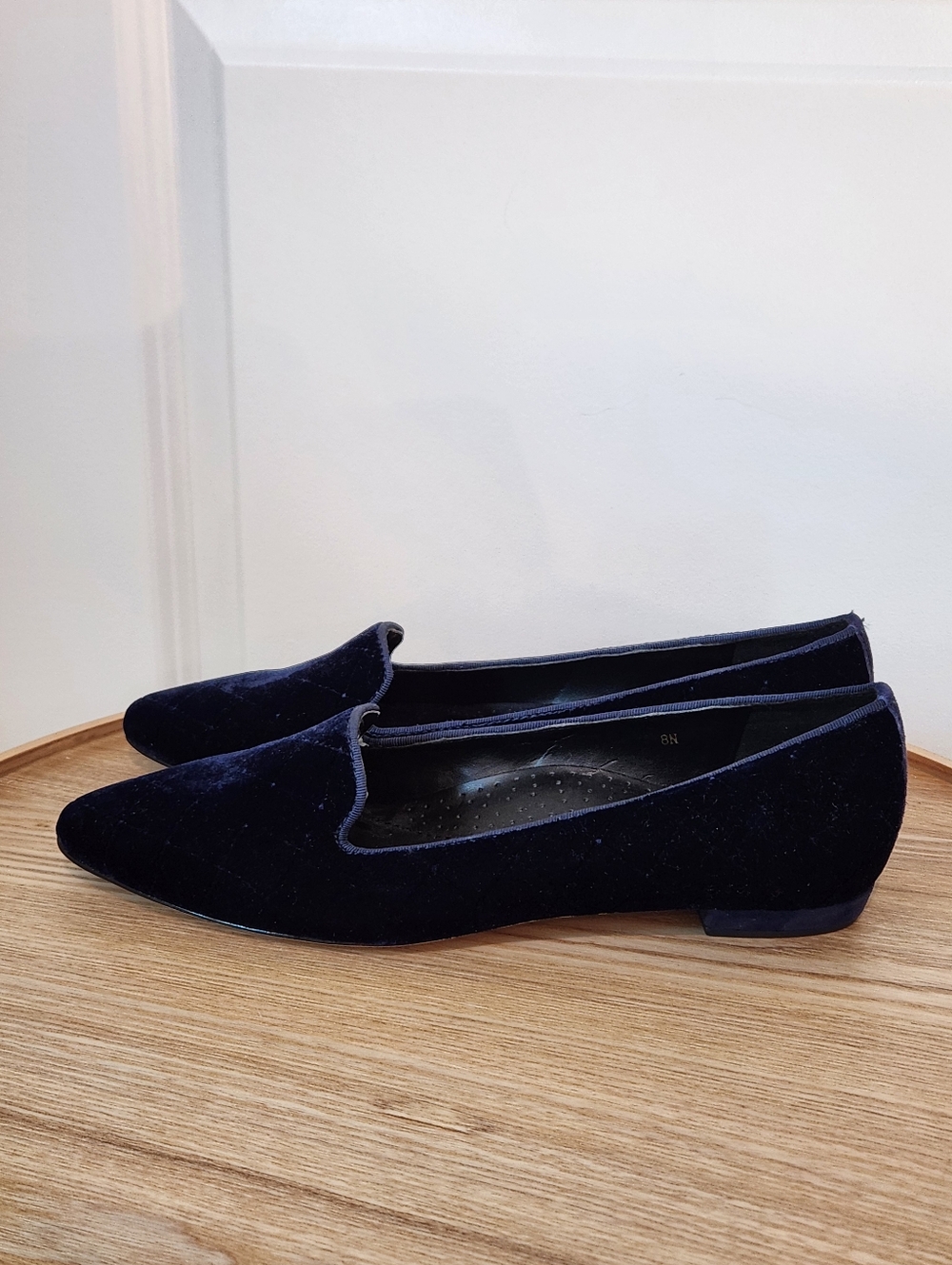 Vaneli Navy Blue Velvet Pointed Toe Flats - Picture 4 of 9